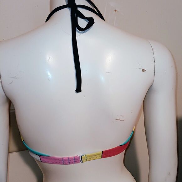 Aerie Geometric Crossover Triangle Bikini Top-Medium-Halter Adjustable Strap - Picture 3 of 8